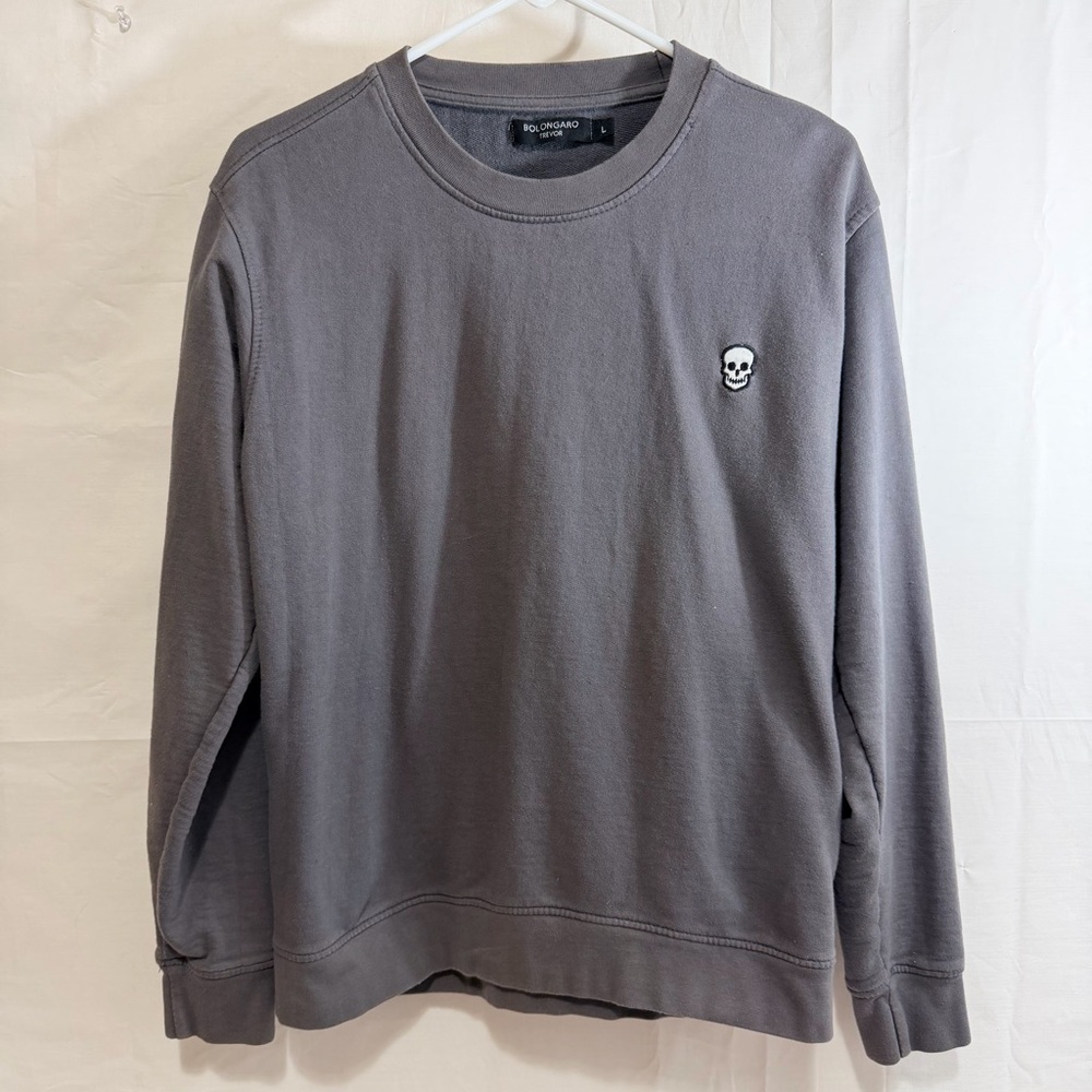 Trevor Bolongaro Men's Gray Sweatshirt with Embroidered Skull Logo Large